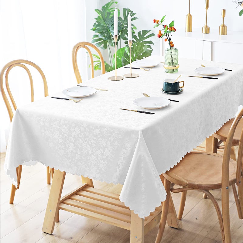 Smiry Rectangle Table Cloth, Waterproof Heavy Duty Vinyl Tablecloths, Wipeable Washable Table Cover for Kitchen and Dining Room (White, 60" X 120") - Image 2